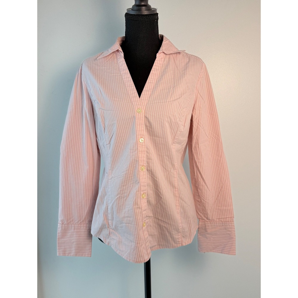 Ann Taylor Office Siren Pinstripe Button Down Blouse Coastal Grandmother Y2K 8P